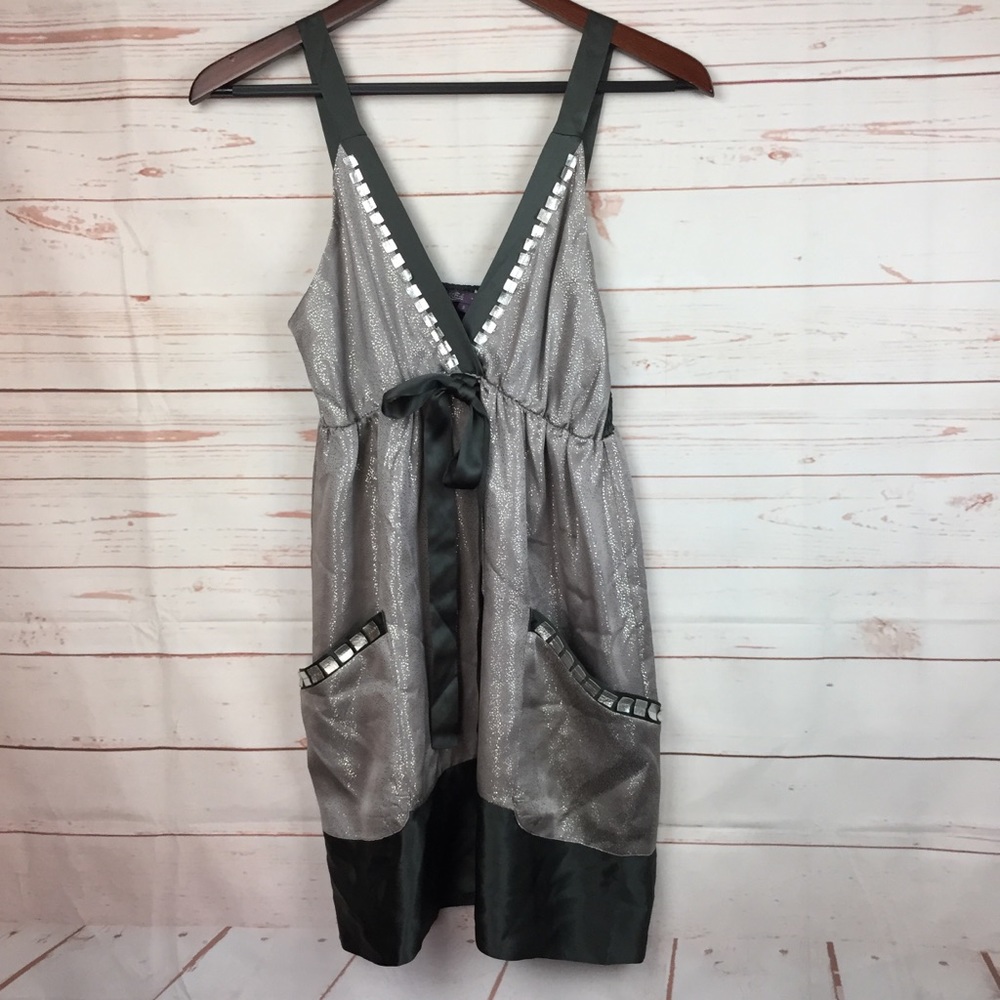 Hale Bob Metallic Babydoll Mini Dress Tunic Silk S